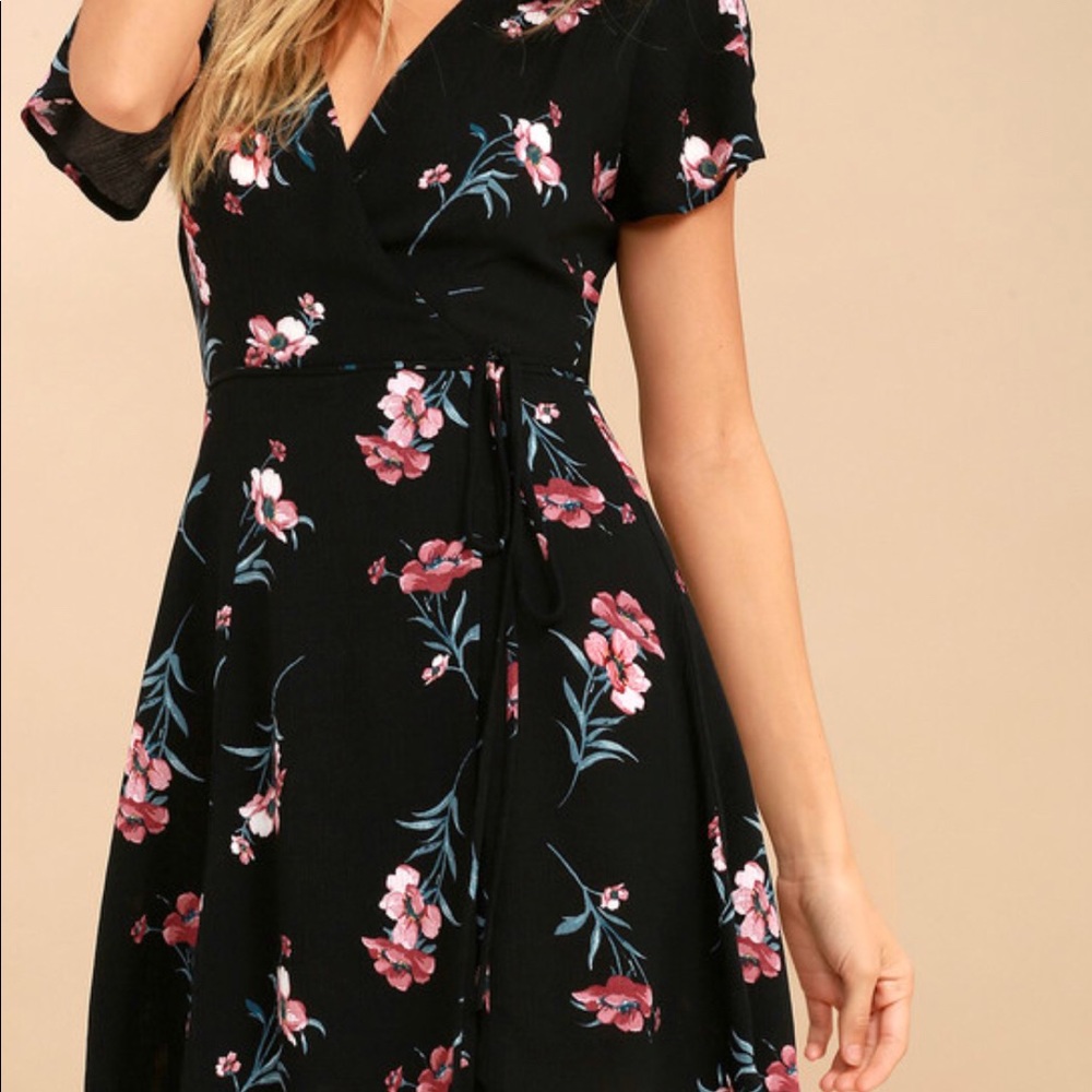 lulus black floral wrap dress